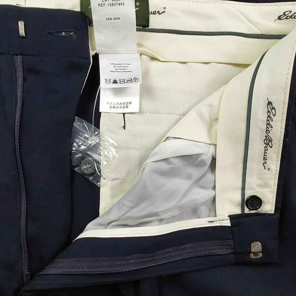 Eddie Bauer Ruston Fit Pants Mens 40x30.5 Tall Navy Blue Wool Relaxed Fit NWT